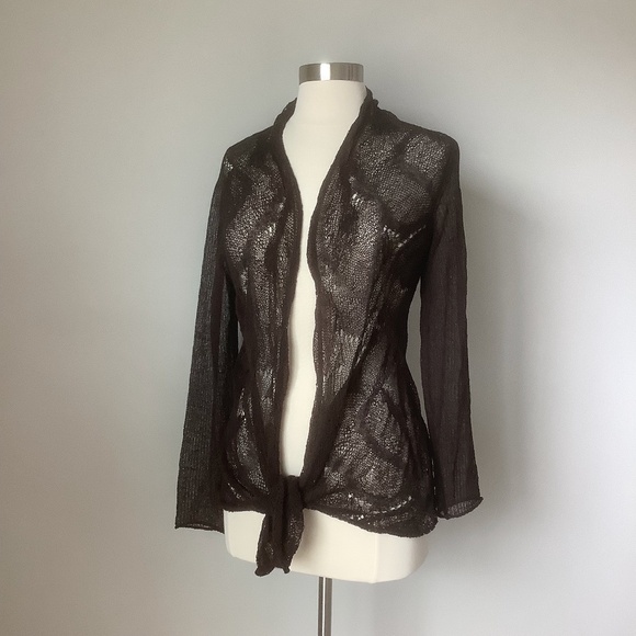 Eileen Fisher Linen Blend Lace Open Front Draped Cardigan MSRP$168 - Picture 6 of 15